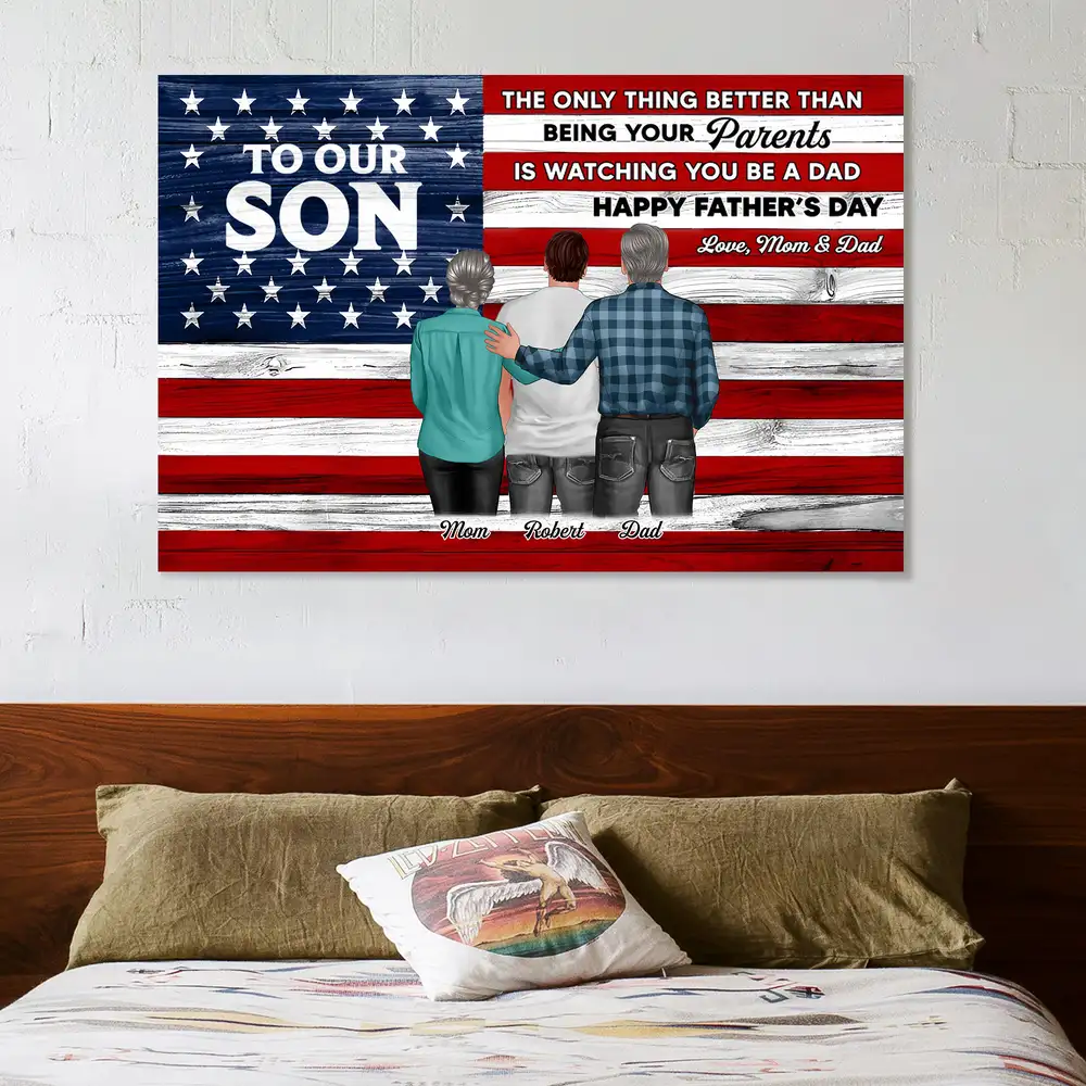 To Our Son – Personalized Father’s Day Canvas – Gift from Mom or Dad with Custom Illustration - Image 3