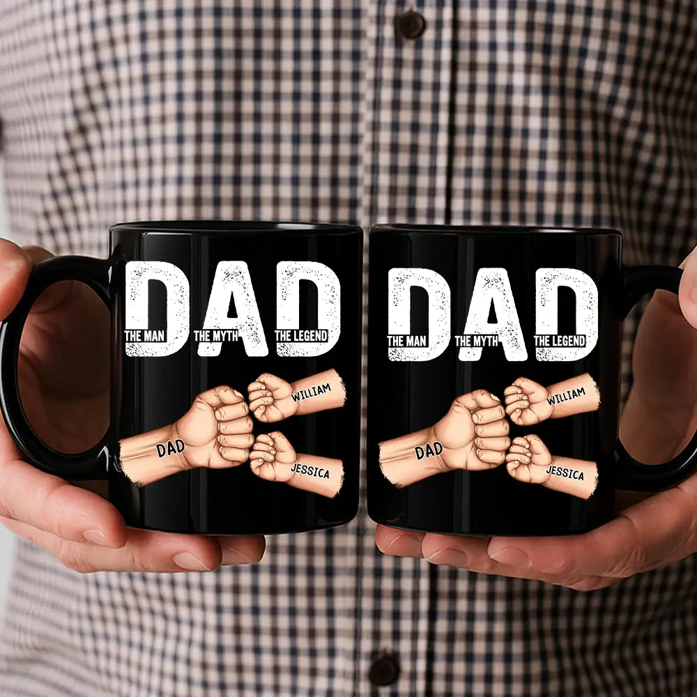 Personalized Legend Dad Mug – Full-Color Black Cup with Kid Fists, Unique Gift for Father - Image 2