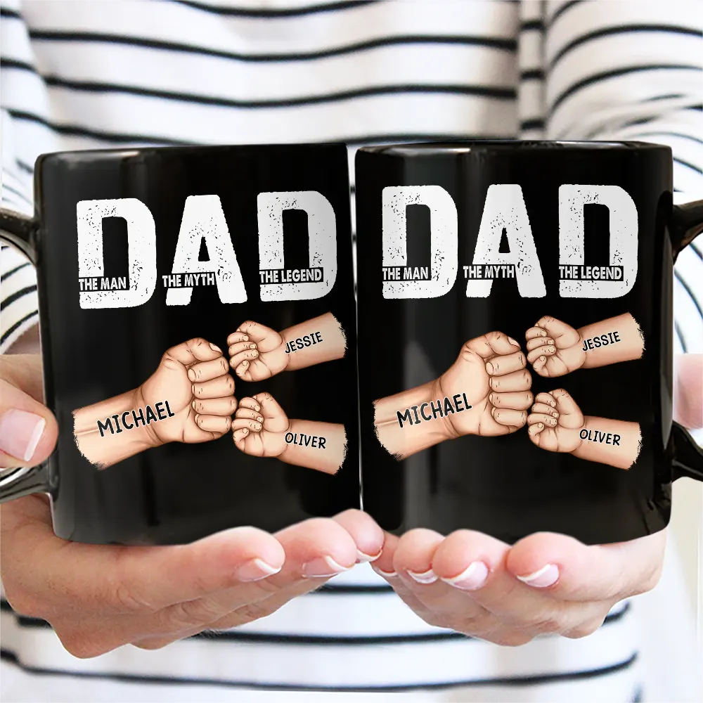 Personalized Legend Dad Mug – Full-Color Black Cup with Kid Fists, Unique Gift for Father - Image 4