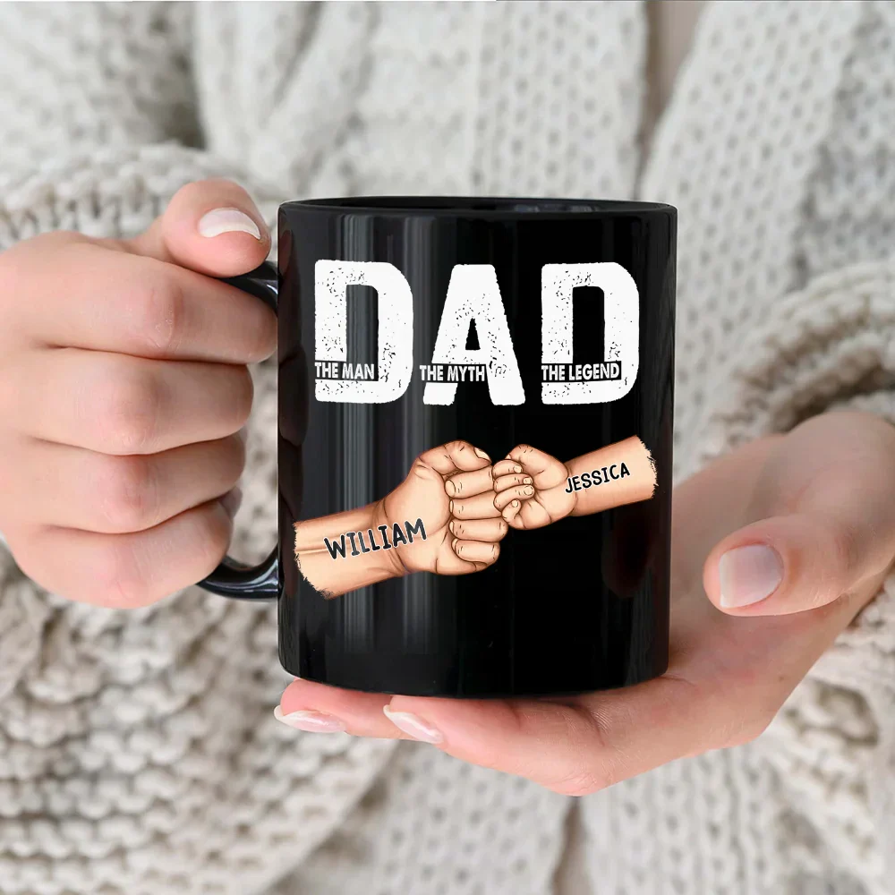 Personalized Legend Dad Mug – Full-Color Black Cup with Kid Fists, Unique Gift for Father - Image 5