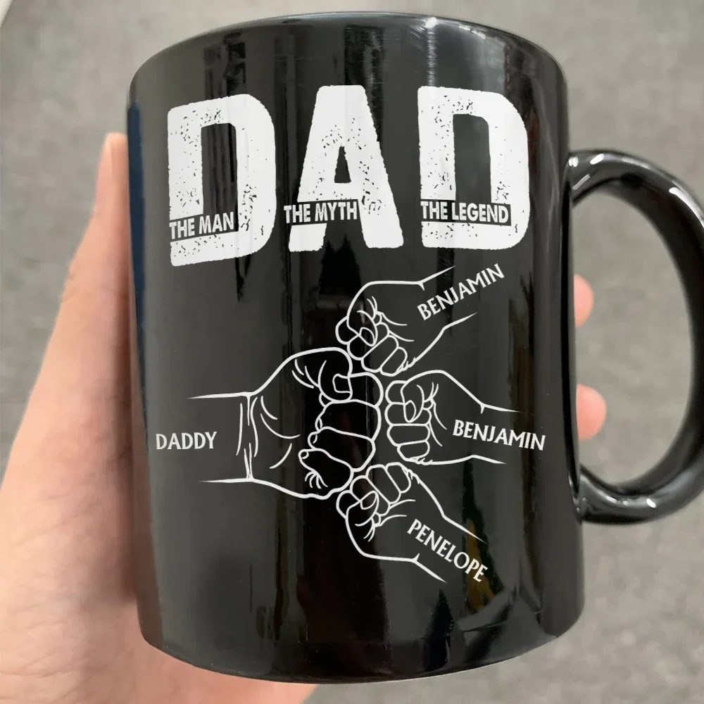 “DAD – The Man The Myth The Legend” Fist-Bump Mug – Custom Kids’ Names, Father’s Day Gift - Image 4