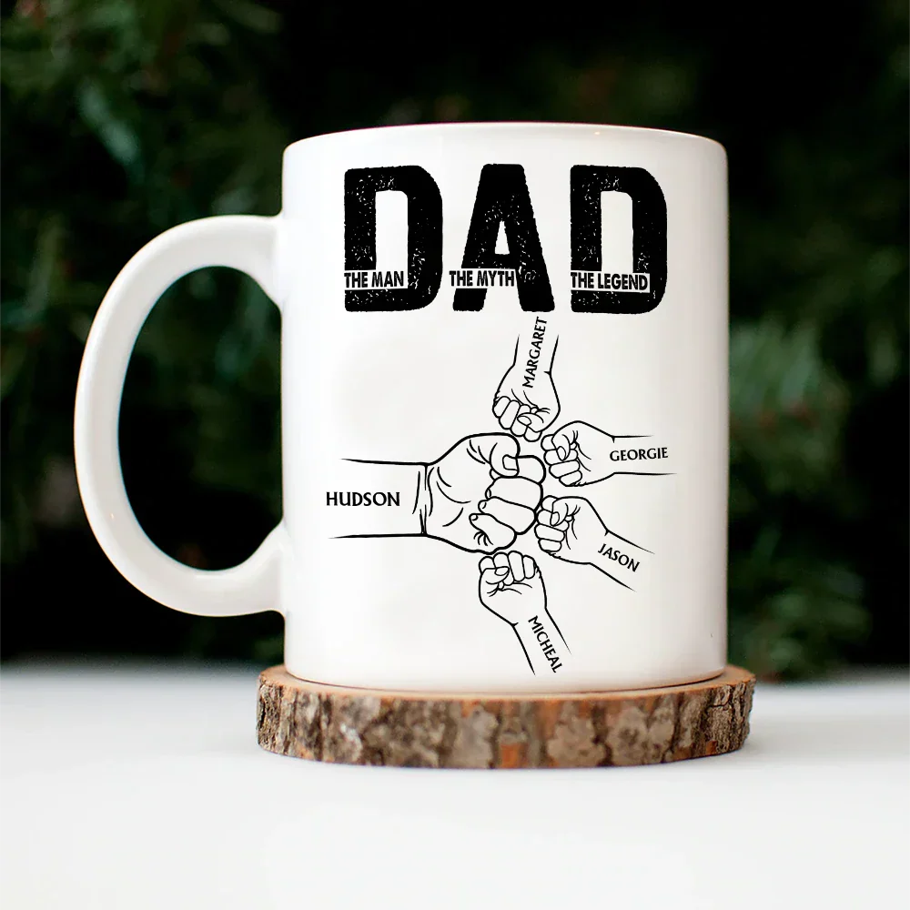 “DAD – The Man The Myth The Legend” Fist-Bump Mug – Custom Kids’ Names, Father’s Day Gift - Image 7