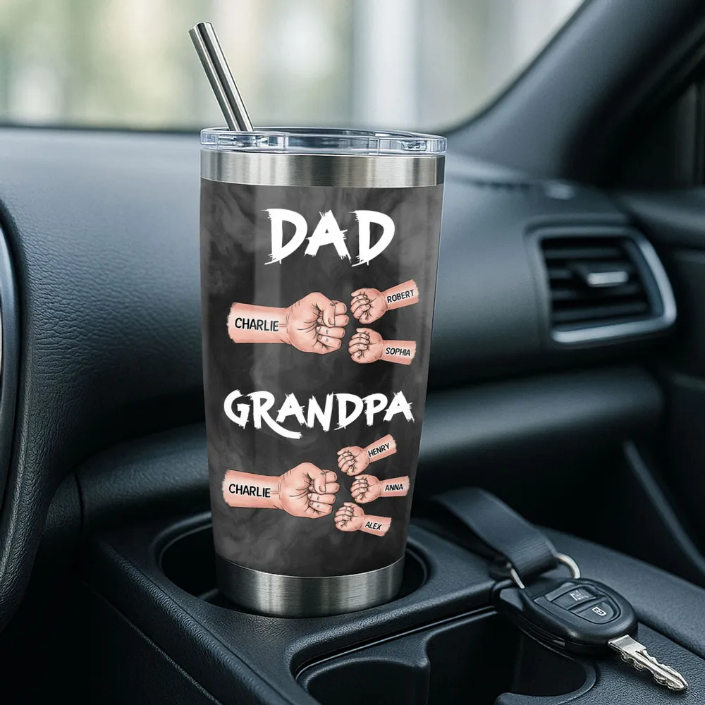 “Dad & Grandpa” Insulated Travel Tumbler - Fist-Bump Design, Custom Names, Heart-Warming Family Present - Image 3