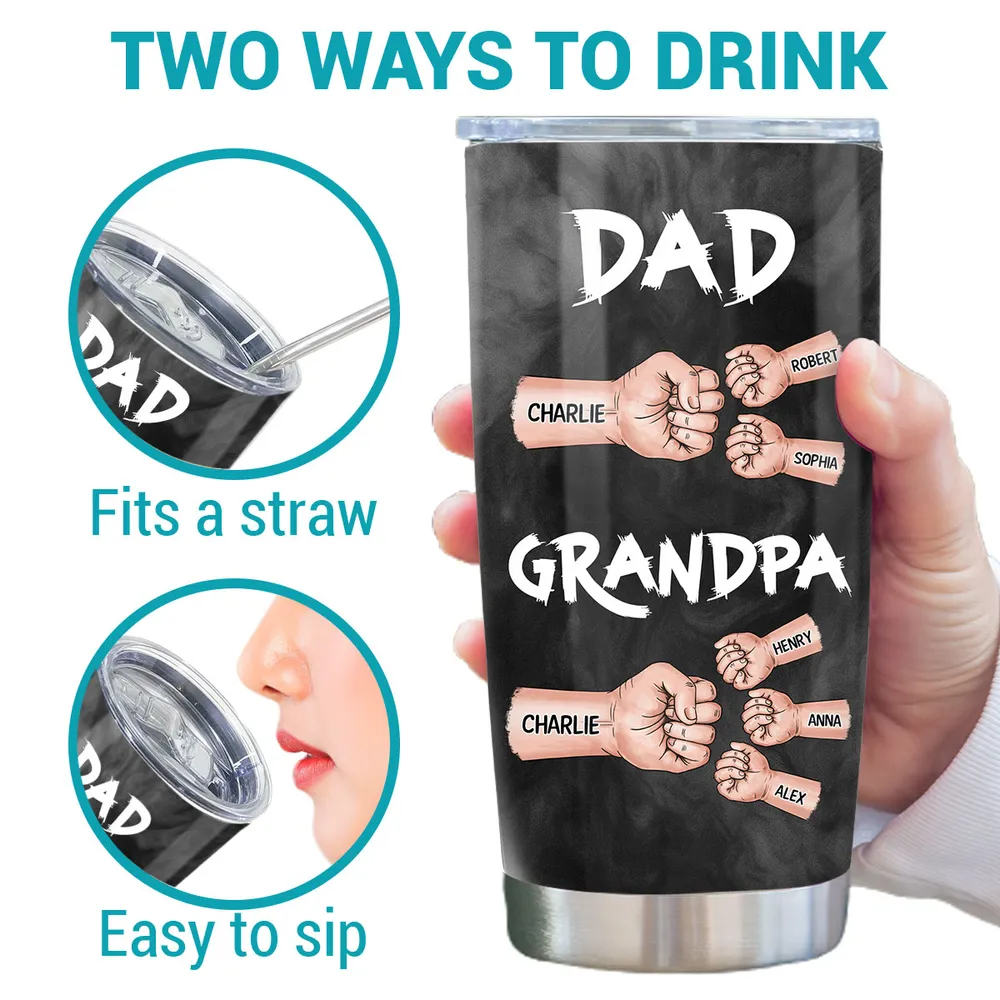 “Dad & Grandpa” Insulated Travel Tumbler - Fist-Bump Design, Custom Names, Heart-Warming Family Present - Image 4