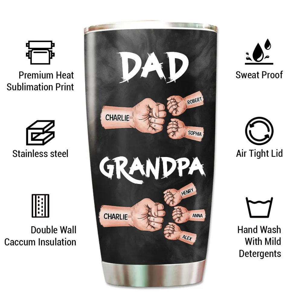 “Dad & Grandpa” Insulated Travel Tumbler - Fist-Bump Design, Custom Names, Heart-Warming Family Present - Image 9