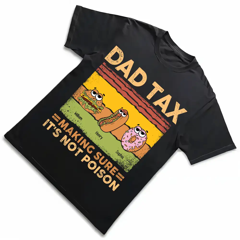 Funny Father’s Day Classic Tee – Personalized Donut, Burger & Hotdog with Kids' Names - Image 3