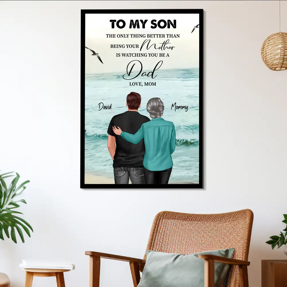 "Watching You Become a Father" – Sentimental Gift Poster for Son, From Mother or Father, Ocean View Background - Image 2