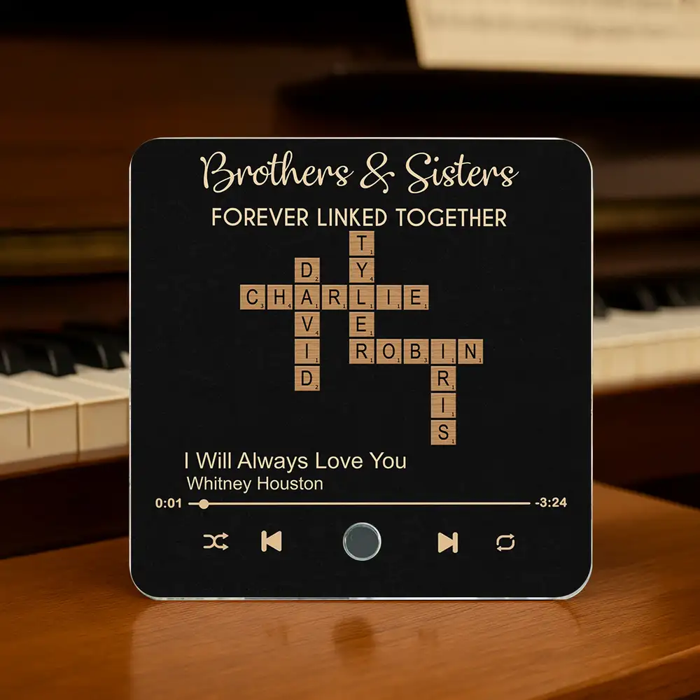 “Brothers & Sisters – Forever Linked” Acrylic Music Magnet – Crossword Names, Custom Song, Gift for Siblings - Image 5