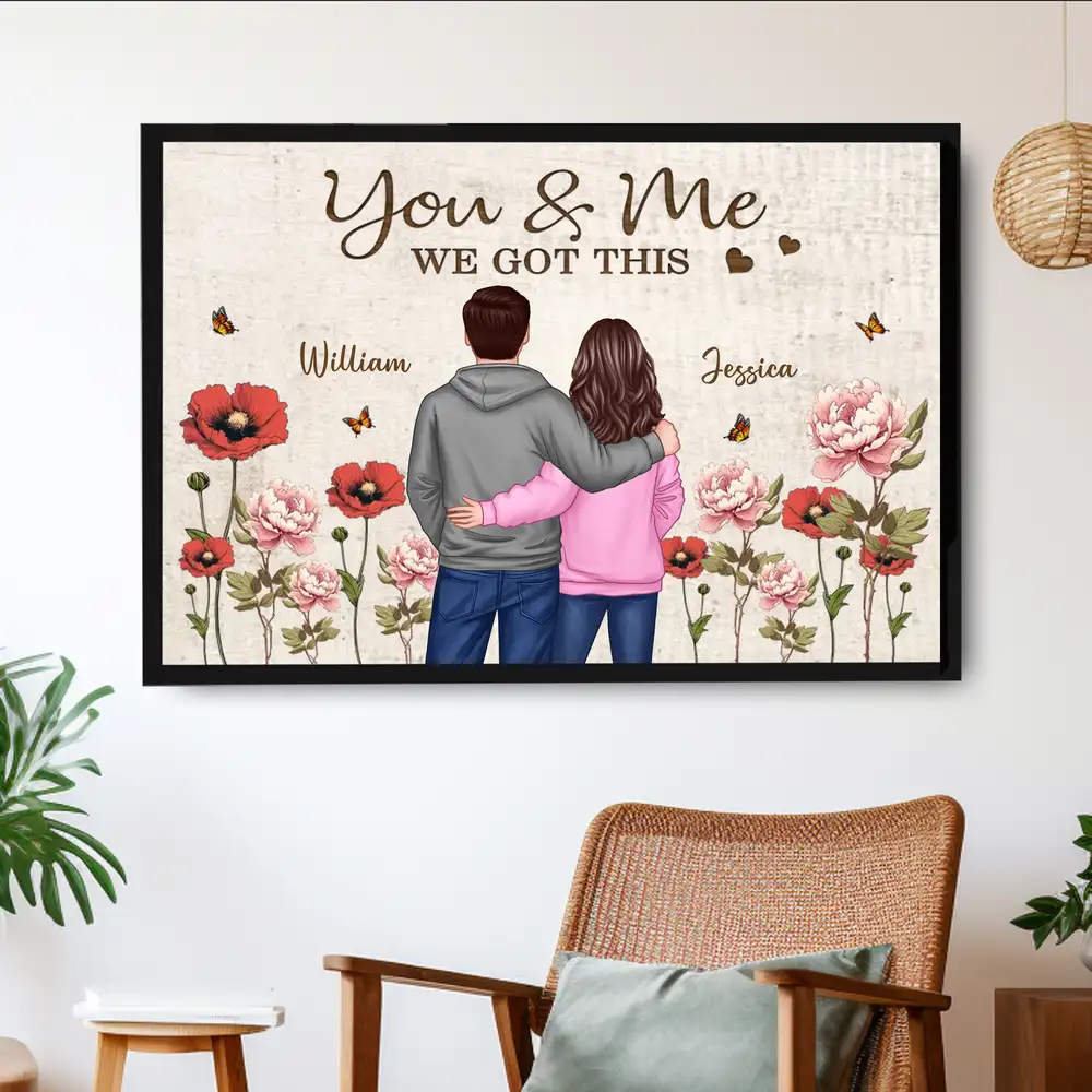 You & Me – We Got This Poster Custom Names, Poppy Flowers, Romantic Wall Art for Couples - Image 3
