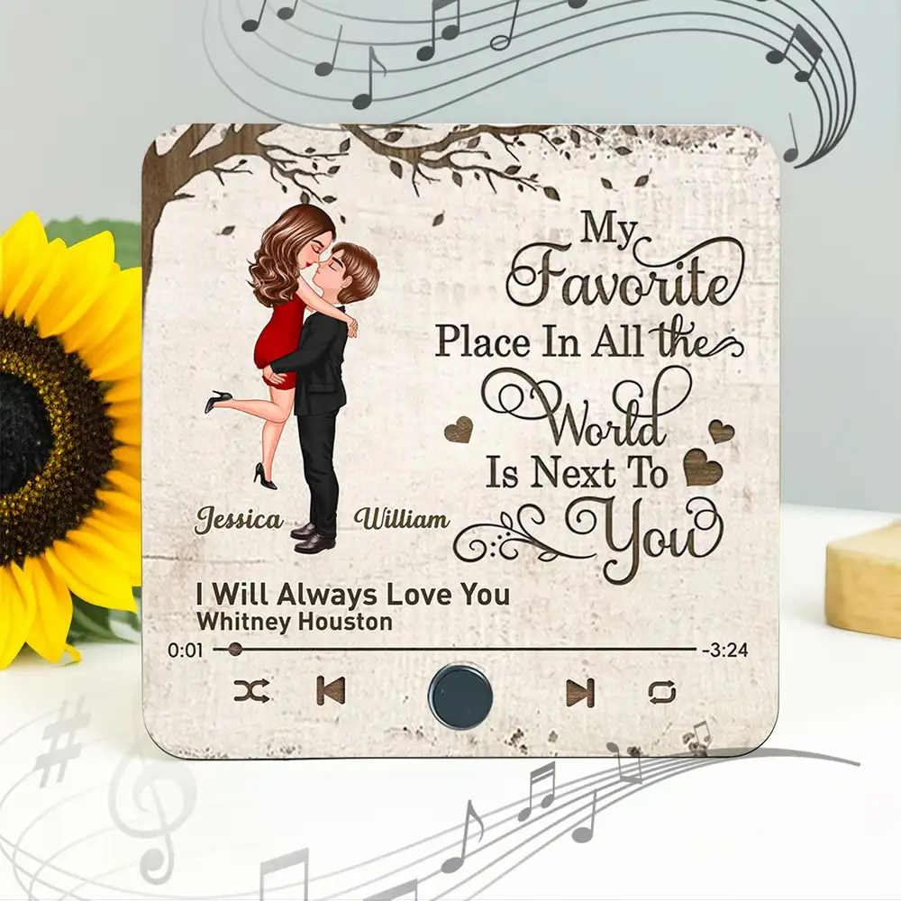 “My Favorite Place Is Next to You” Acrylic Music Magnet – Custom Names & Song, Romantic Gift for Couples