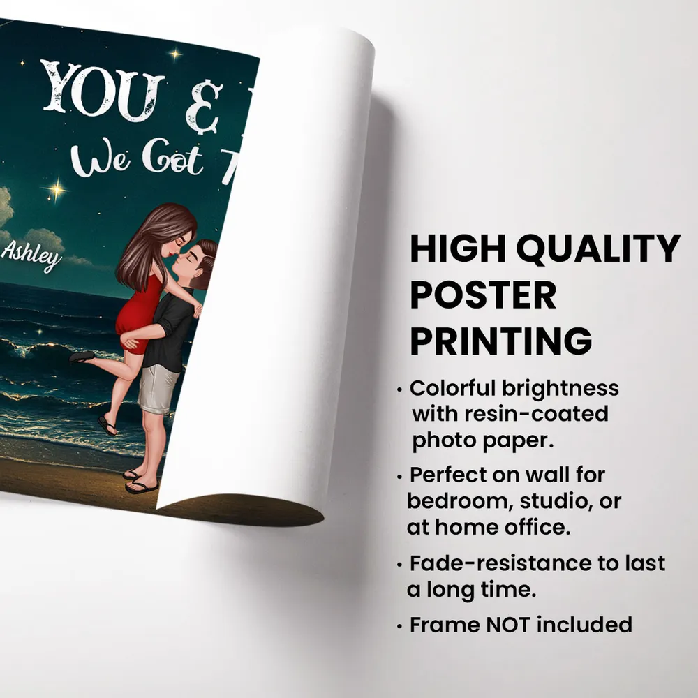 Personalized Night-Sky Canvas – “You & Me” Quote, Cartoon Hug on Waves, Anniversary Gift - Image 4