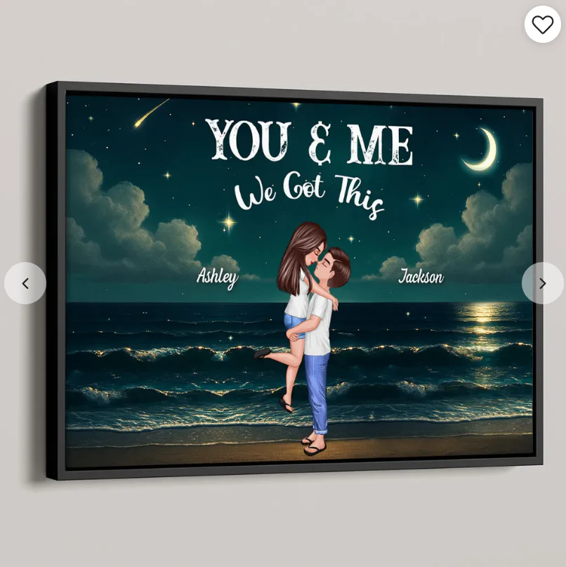 Personalized Night-Sky Canvas – “You & Me” Quote, Cartoon Hug on Waves, Anniversary Gift - Image 5