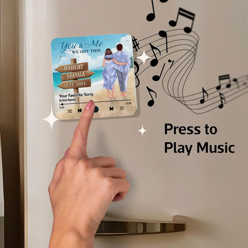 Romantic Beach Couple Music Magnet – You & Me Personalized Acrylic Keepsake, Wedding or Anniversary Gift - Image 3