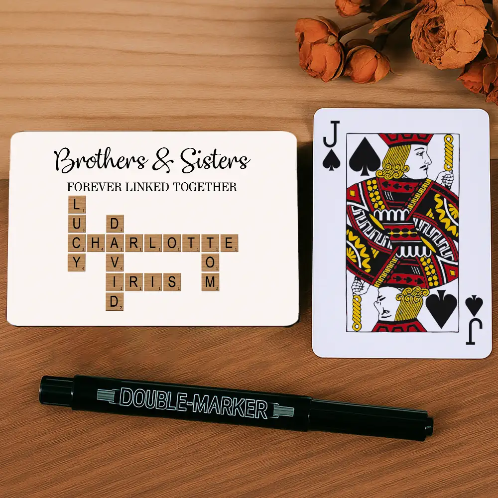 “Brothers & Sisters Crossword Playing Cards – Forever Linked Together, Custom Plastic Deck for Sibling Gifts”