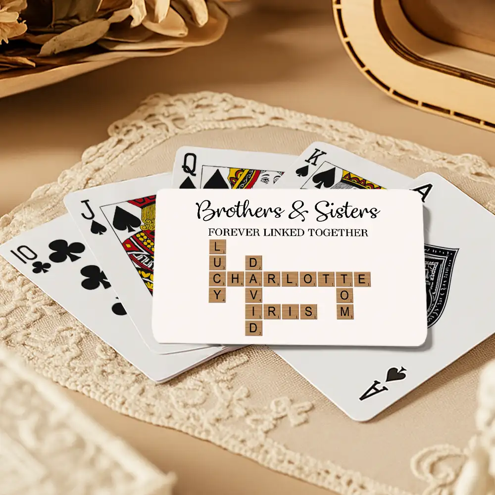 “Brothers & Sisters Crossword Playing Cards – Forever Linked Together, Custom Plastic Deck for Sibling Gifts” - Image 2