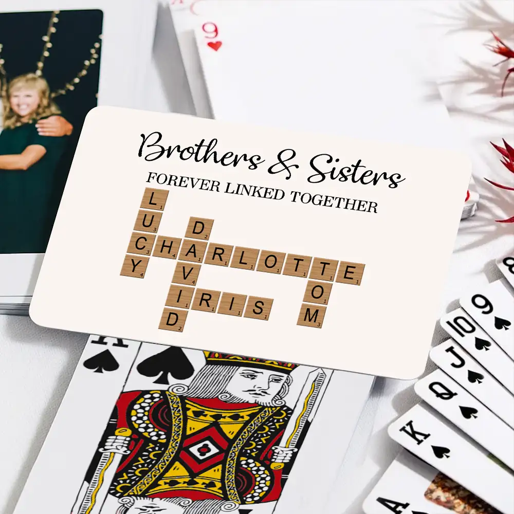 “Brothers & Sisters Crossword Playing Cards – Forever Linked Together, Custom Plastic Deck for Sibling Gifts” - Image 3