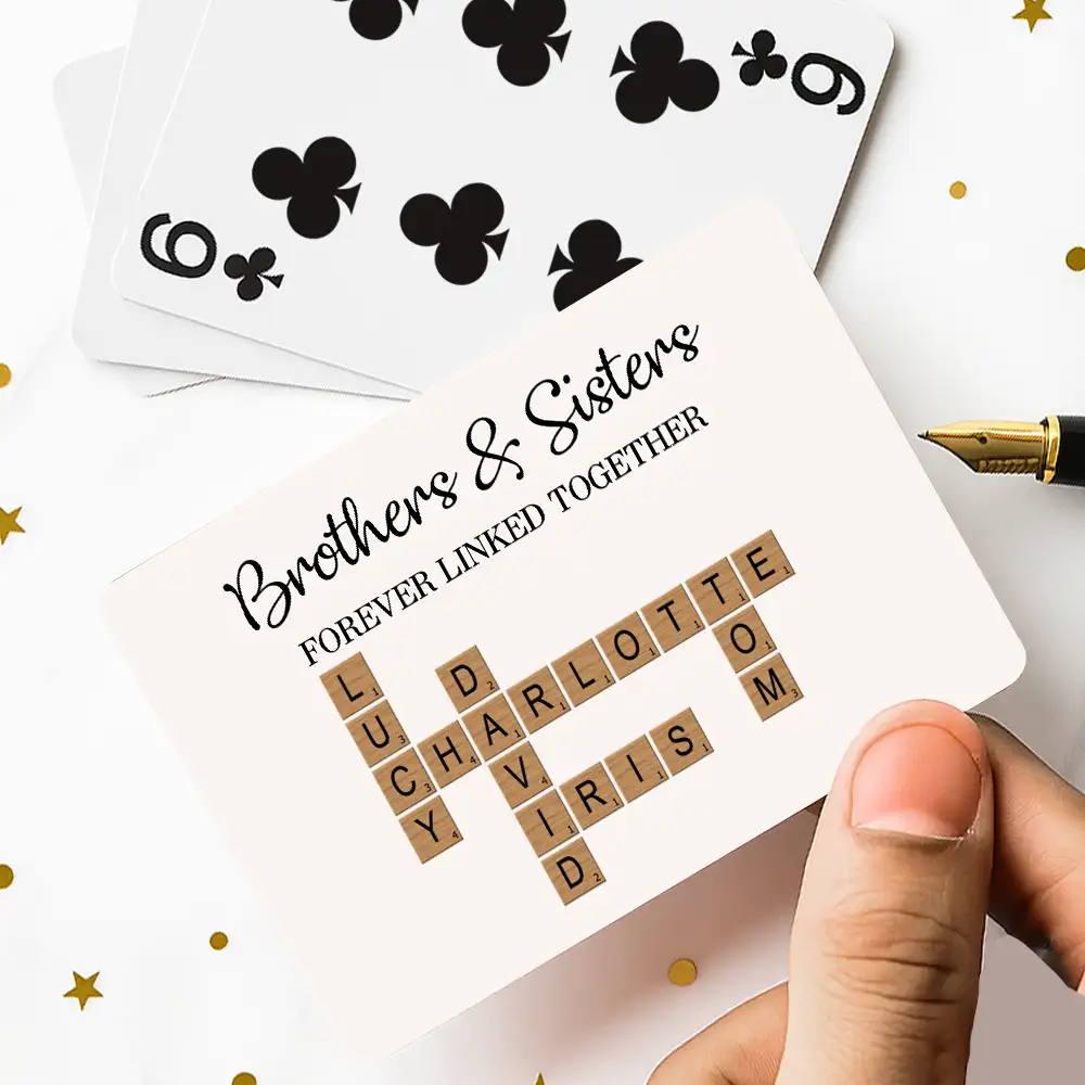 “Brothers & Sisters Crossword Playing Cards – Forever Linked Together, Custom Plastic Deck for Sibling Gifts” - Image 4