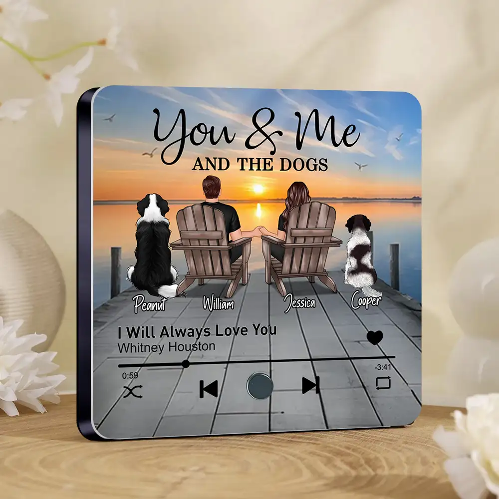 Couple You Me And The Dogs Cats Sitting On Lake Dock Personalized Music Fridge Magnet, Gift For Couple, Dog Lovers, Cat Lovers, Pet Lovers - Image 2