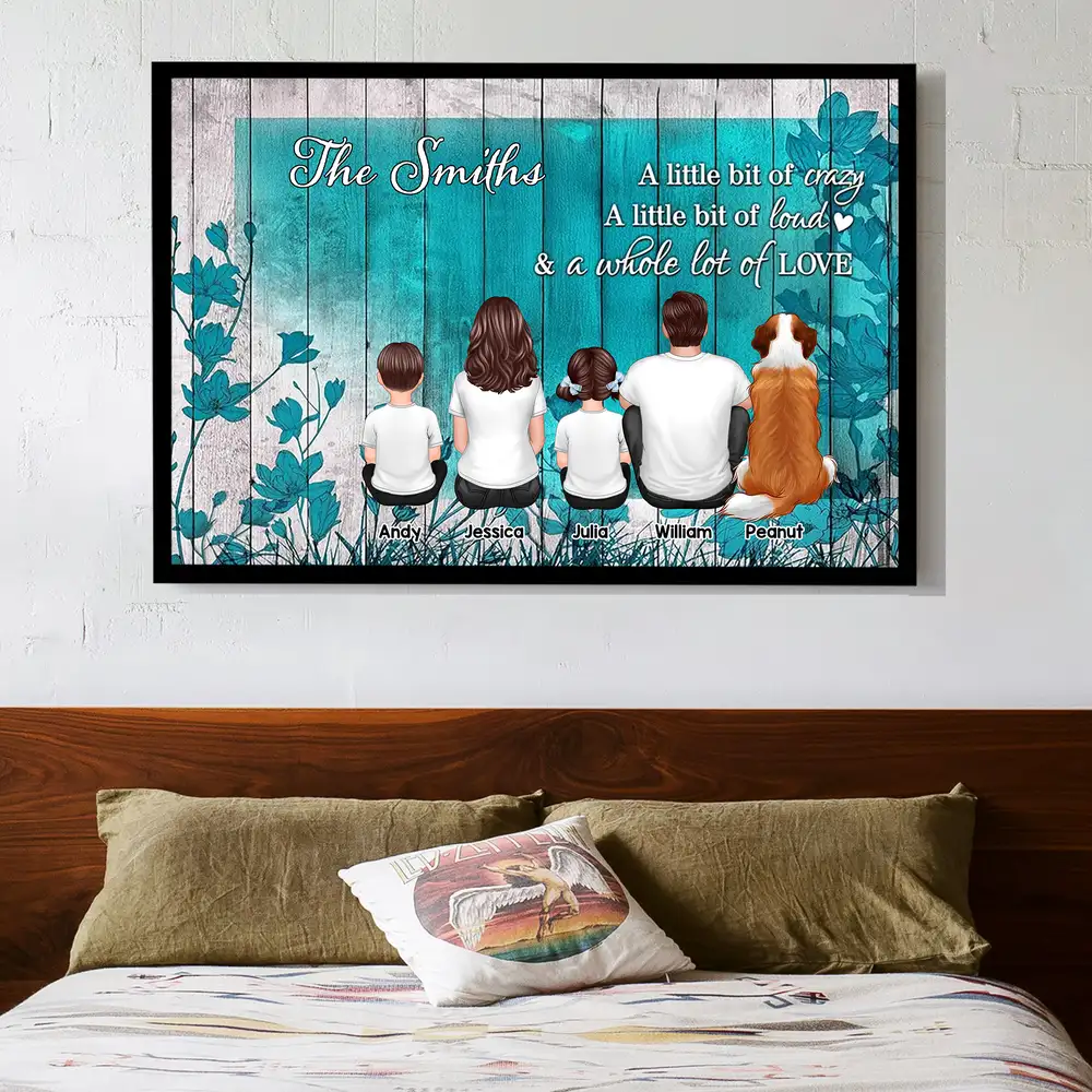 A Little Bit of Crazy & a Whole Lot of Love – Custom Family Back-View Poster, Teal Floral Wood Design - Image 2
