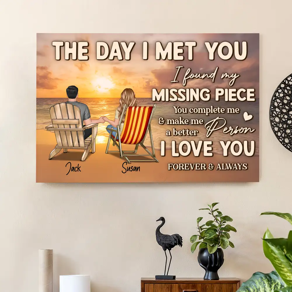 You Complete Me Personalized Poster – The Day I Met You Quote Art for Couples, Romantic Gift Idea - Image 2