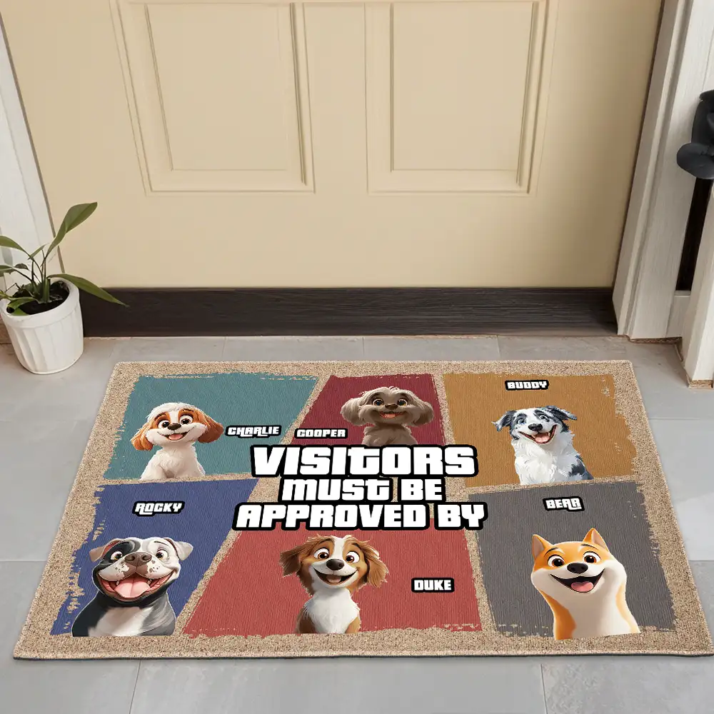 Visitors Must Be Approved By Funny Personalized Dog Doormat β Custom Pet Welcome Mat for Dog Owners
