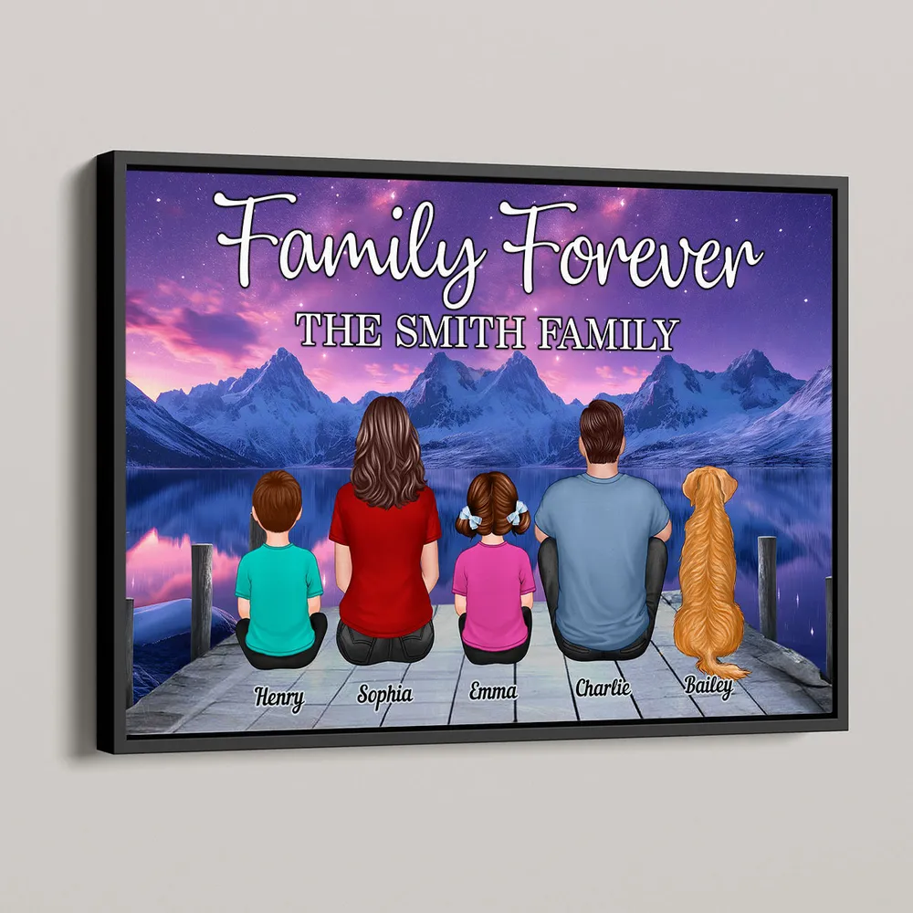 Custom Family Poster – “Family Forever” Back View with Names, Kids and Pets, Framed or Canvas Available - Image 3