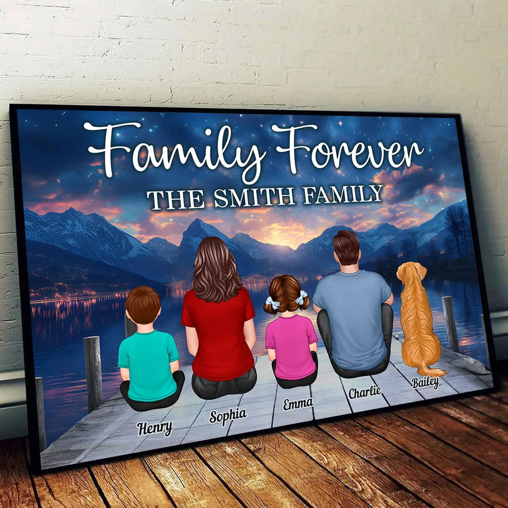 Custom Family Poster – “Family Forever” Back View with Names, Kids and Pets, Framed or Canvas Available - Image 8