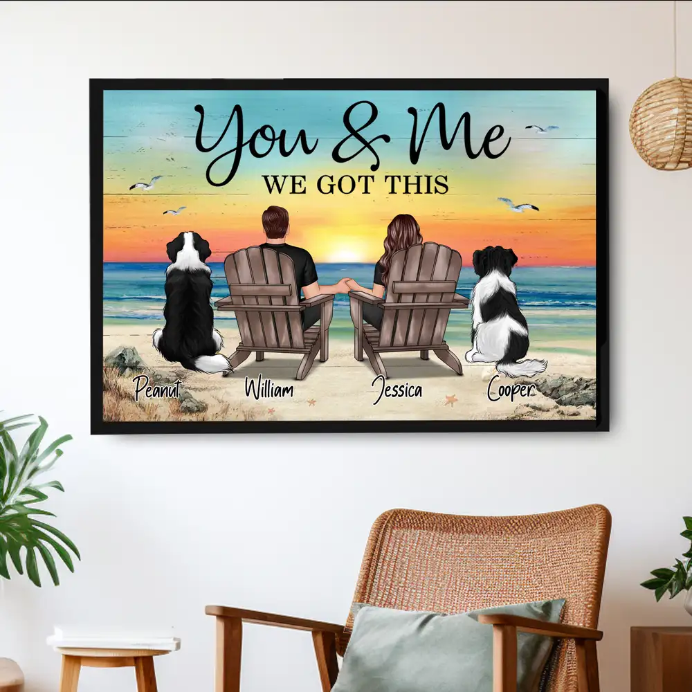 "You & Me – Custom Couple Poster with Pets, Personalized Beach Scene, Romantic Gift for Couples" - Image 2