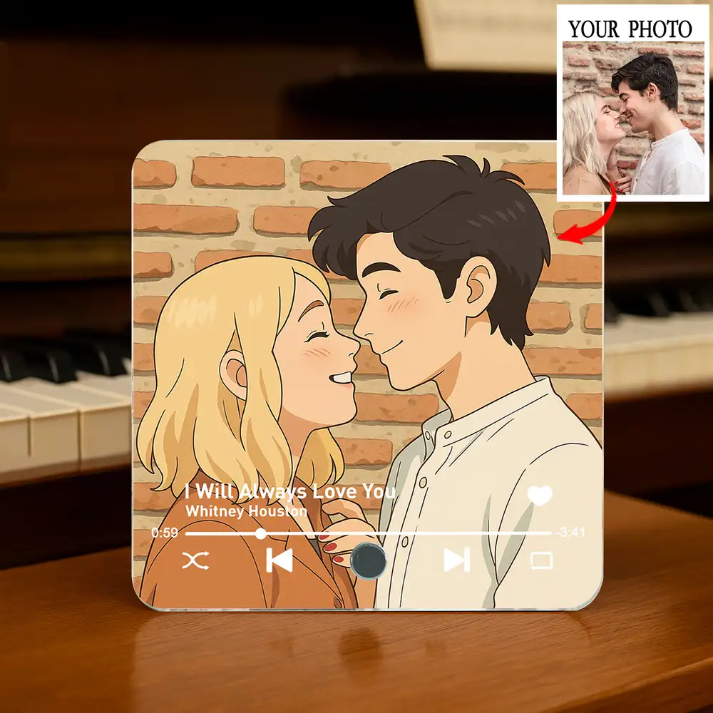 Ghibli-Style Couple Acrylic Music Magnet – Custom Photo & Song