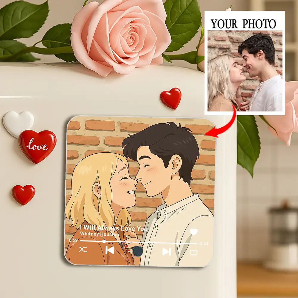 Ghibli-Style Couple Acrylic Music Magnet – Custom Photo & Song - Image 2