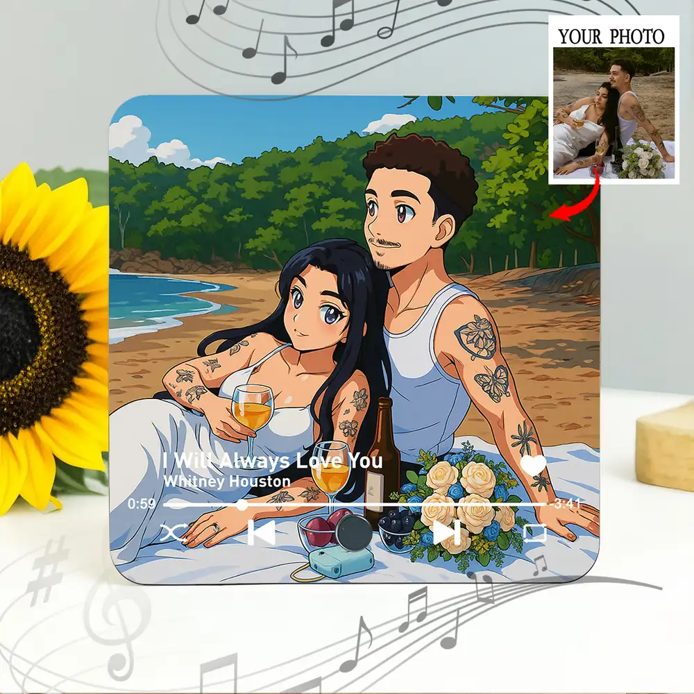 "Anime-Style Couple Acrylic Music Magnet – Custom Photo & Song" - Image 3
