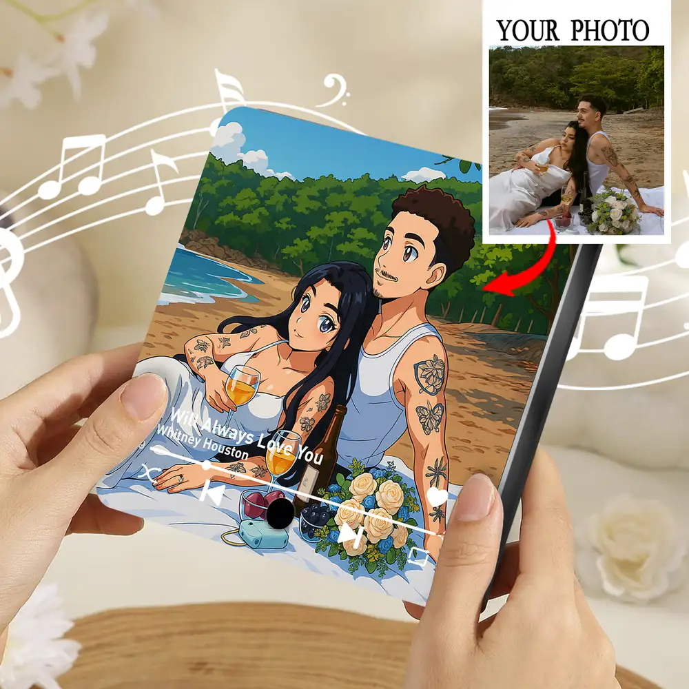 "Anime-Style Couple Acrylic Music Magnet – Custom Photo & Song" - Image 5