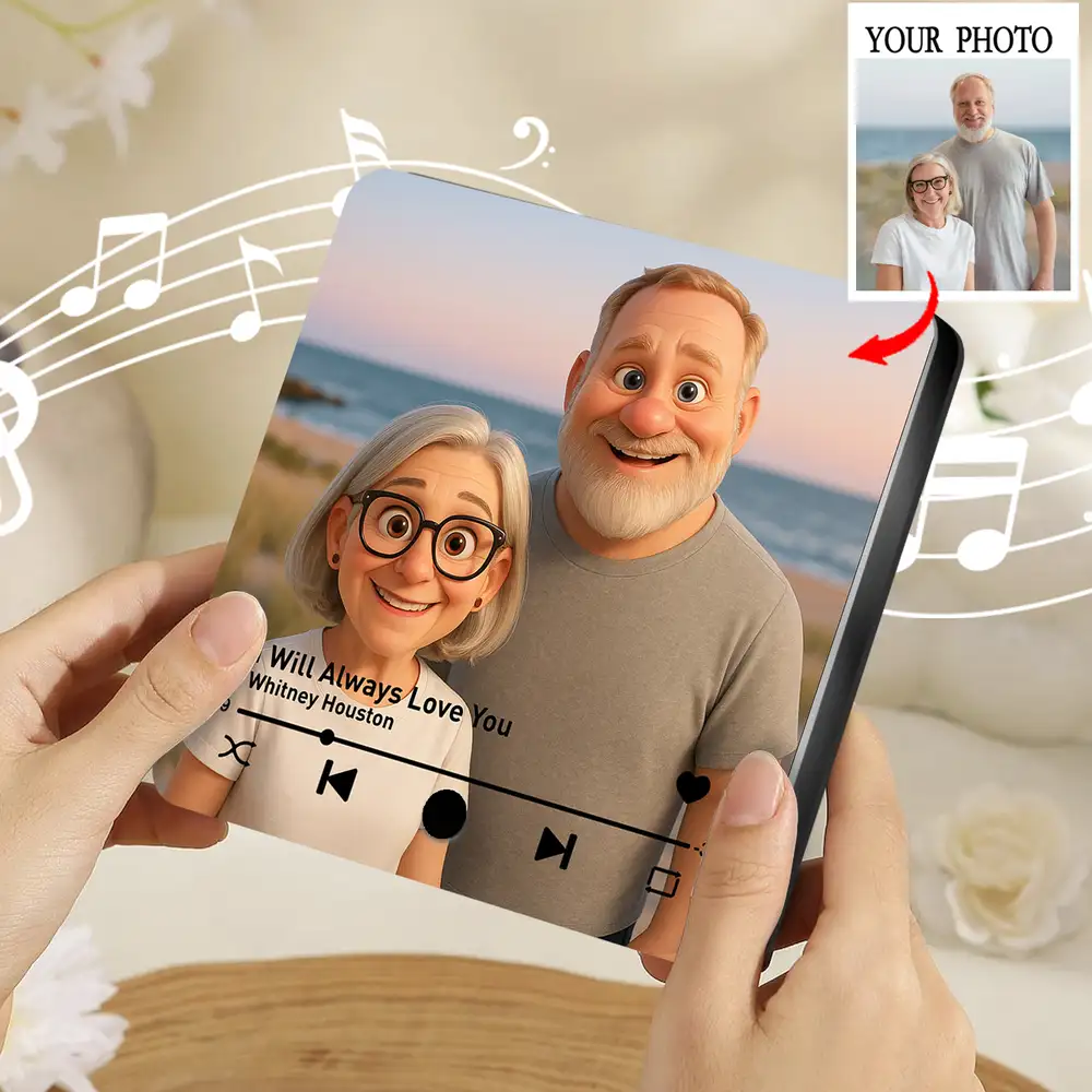 "Pixar-Style Couple Acrylic Music Magnet – Custom Photo & Song" - Image 2