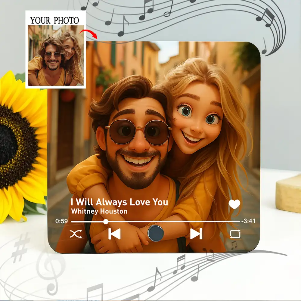 "Pixar-Style Couple Acrylic Music Magnet – Custom Photo & Song" - Image 3