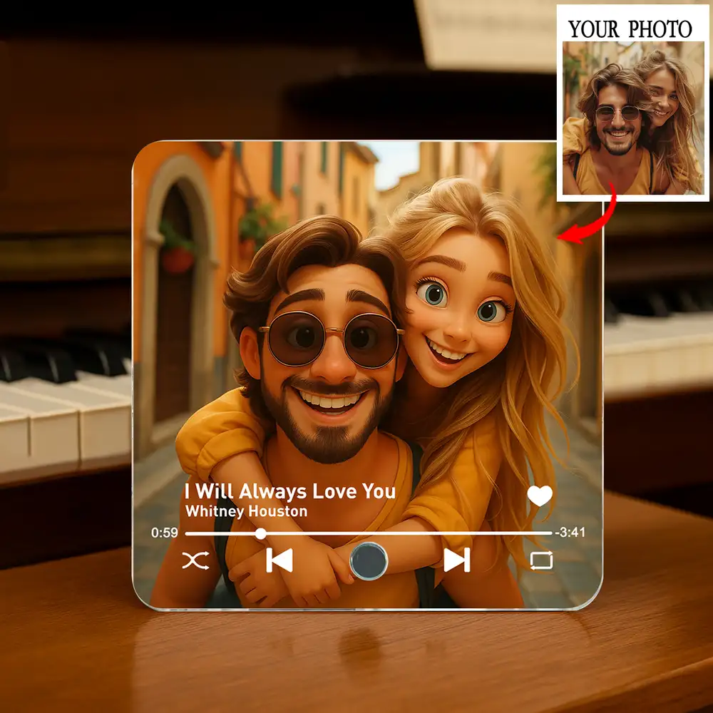 "Pixar-Style Couple Acrylic Music Magnet – Custom Photo & Song" - Image 5