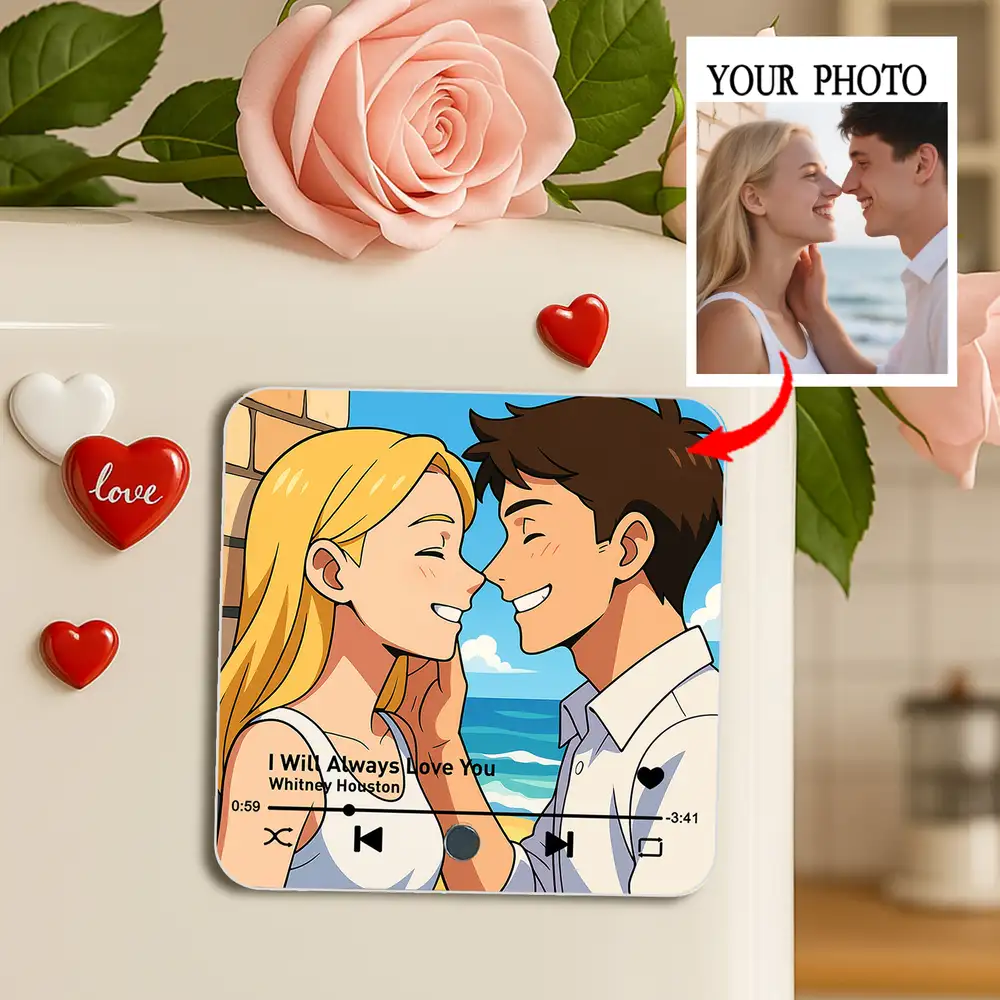 Pokémon-Style Couple Acrylic Music Magnet – Custom Photo & Song - Image 2