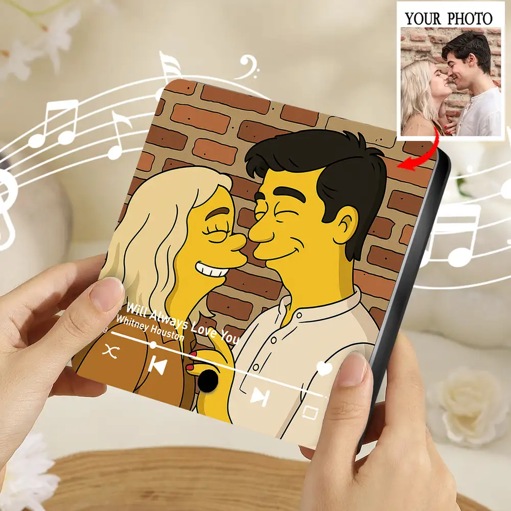 "Simpsons-Style Couple Acrylic Music Magnet – Custom Photo & Song" - Image 3