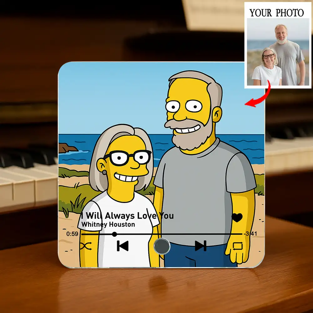"Simpsons-Style Couple Acrylic Music Magnet – Custom Photo & Song" - Image 5