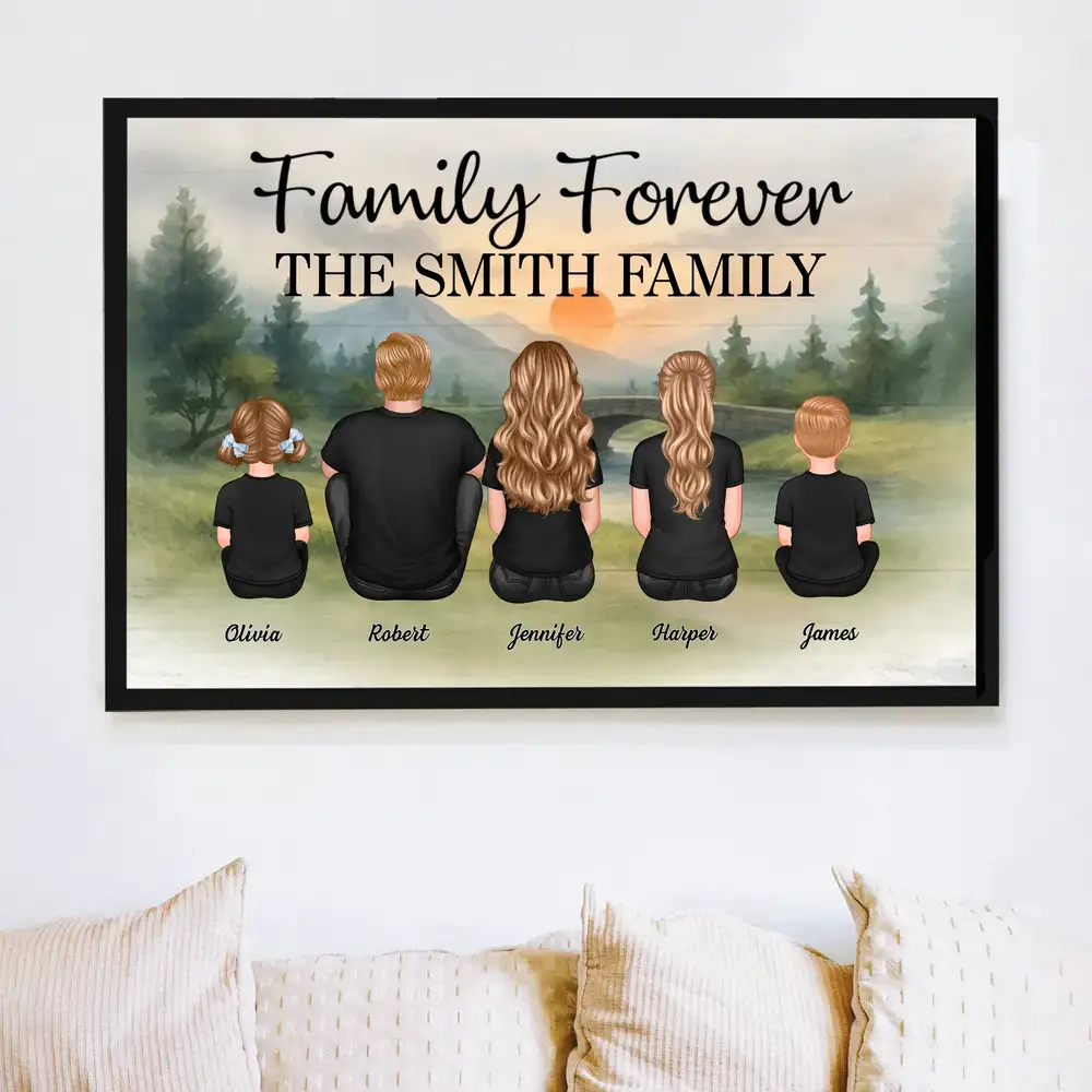 Personalized "Family Forever" Poster – Custom Family Names and Loving Family Illustration - Image 2