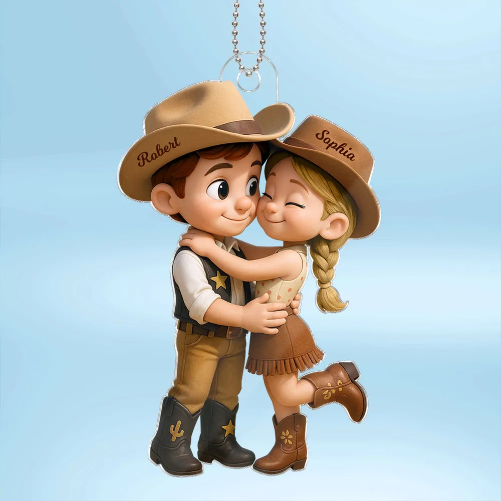 Cowboy & Cowgirl Personalized Acrylic Car Hanger – Cute Couple Gift for Rearview Mirror Decoration - Image 7