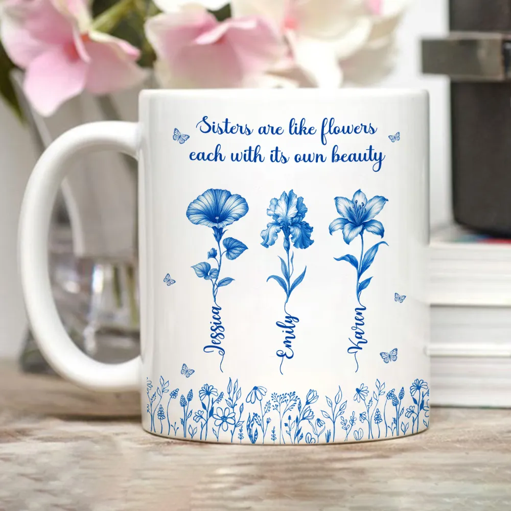 Sisterhood Mug with Names and Flowers – Personalized Floral Gift for Sister or Best Friend - Image 6