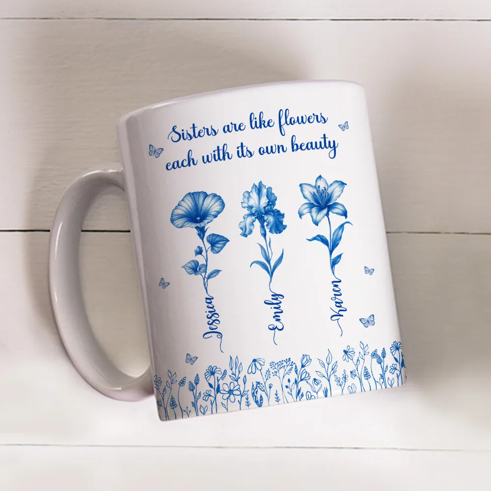 Sisterhood Mug with Names and Flowers – Personalized Floral Gift for Sister or Best Friend - Image 8