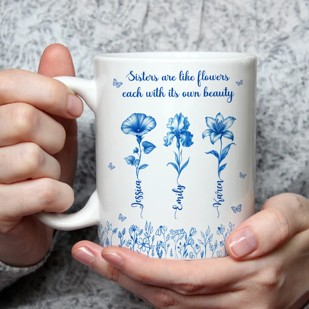 Sisterhood Mug with Names and Flowers – Personalized Floral Gift for Sister or Best Friend - Image 9