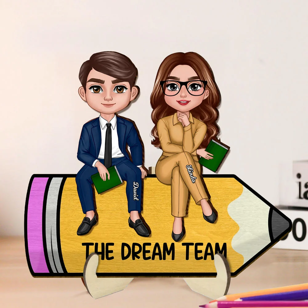 The Dream Team 2-Layer Wooden Plaque – Personalized Pencil-Shaped Teacher Appreciation Gift - Image 3