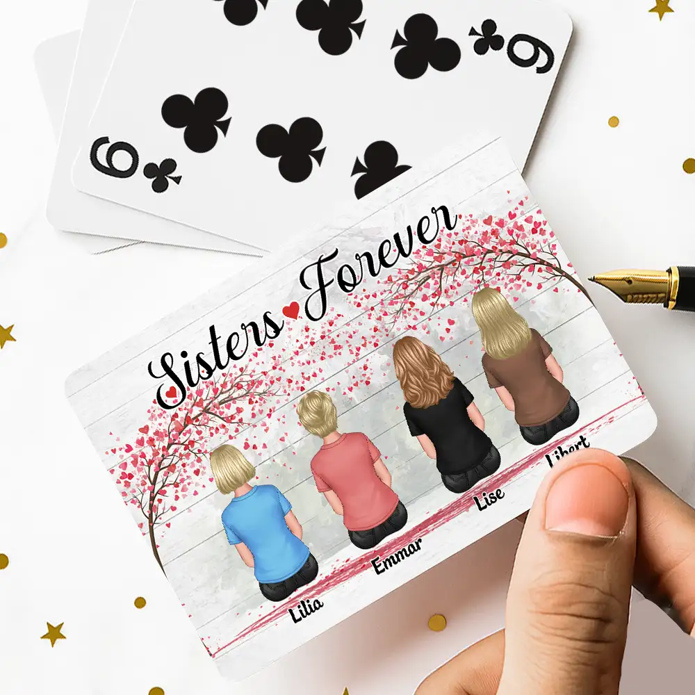 “Sisters ♥ Forever” Beach Playing Cards – Custom Names & Song, Heartfelt Gift for Sisters - Image 3
