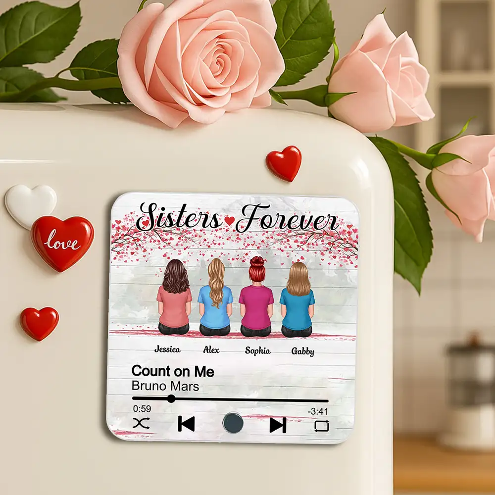 “Sisters ♥ Forever” Beach Music Magnet – Custom Names & Song, Heartfelt Gift for Sisters - Image 2