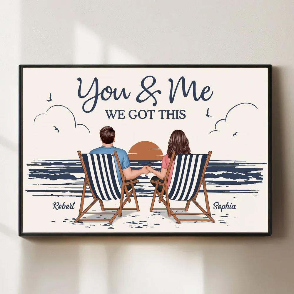 "You & Me We Got This – Custom Line-Art Poster with Sunset Beach Scene" - Image 5