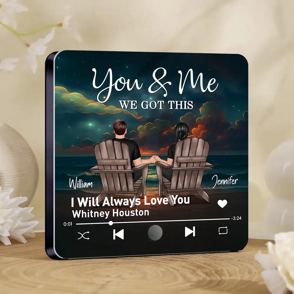 Romantic Fridge Magnet for Couples – Music Player Inspired Design with Personalized Date, Names & Song