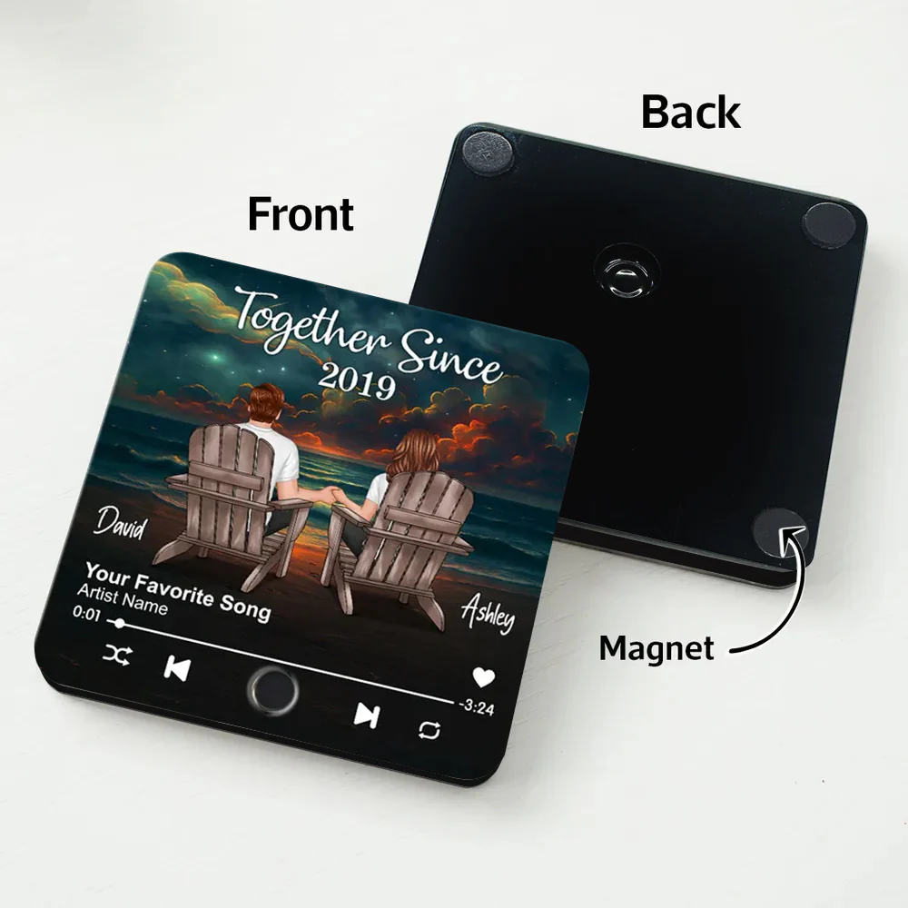 Romantic Fridge Magnet for Couples – Music Player Inspired Design with Personalized Date, Names & Song - Image 4