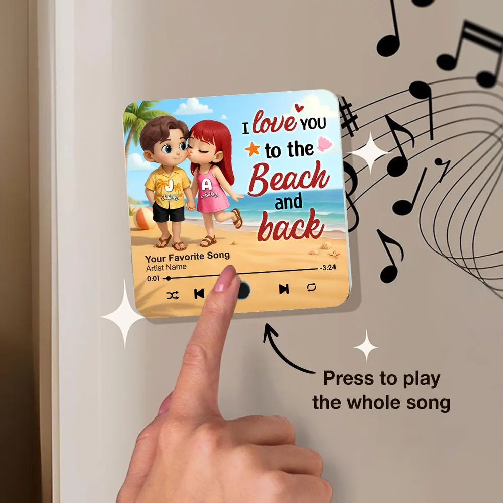 "My Favorite Place In All The World Is Next To You" – Personalized Couple Music Fridge Magnet with Beach Illustration - Image 4